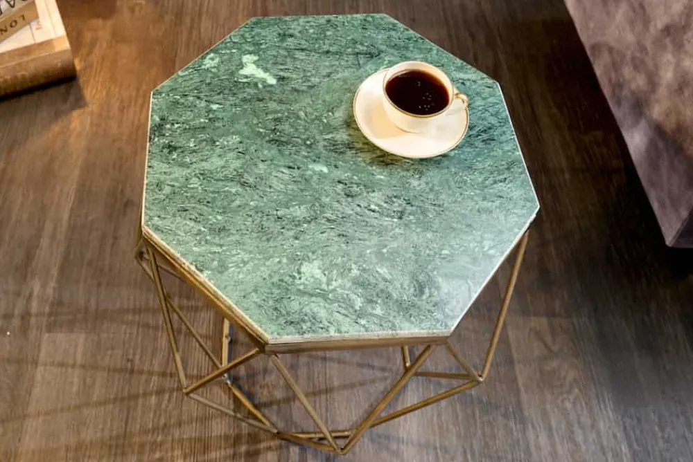 Riess-Ambiente Beistelltische|Goldene Möbel > Abstrakter Beistelltisch DIAMOND 50cm grün Marmor messing Metall