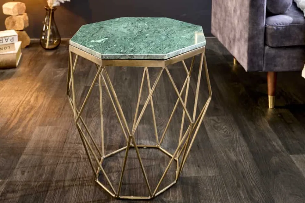 Riess-Ambiente Beistelltische|Goldene Möbel > Abstrakter Beistelltisch DIAMOND 50cm grün Marmor messing Metall
