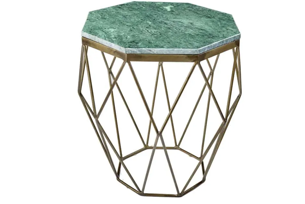Riess-Ambiente Beistelltische|Goldene Möbel > Abstrakter Beistelltisch DIAMOND 50cm grün Marmor messing Metall