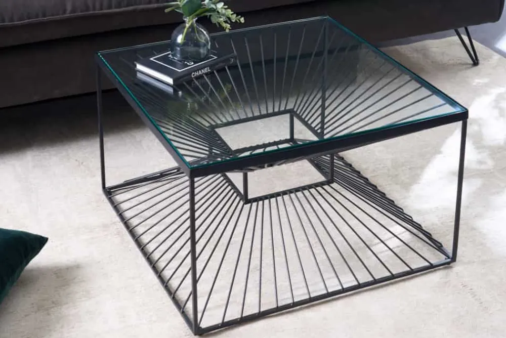 Riess-Ambiente Industrial Loft|Couchtische & Truhen > Abstrakter Couchtisch ILLUSION 60cm schwarz Metall Glas handmade modernes Design