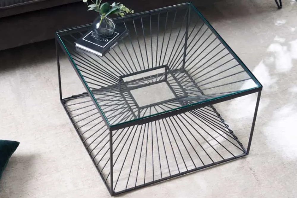 Riess-Ambiente Industrial Loft|Couchtische & Truhen > Abstrakter Couchtisch ILLUSION 60cm schwarz Metall Glas handmade modernes Design
