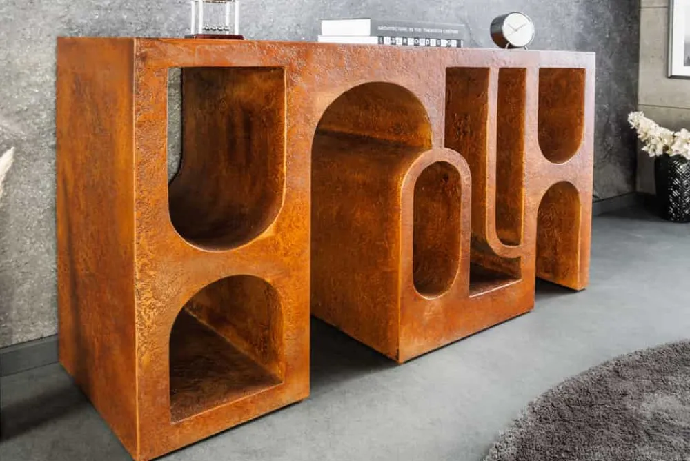 Riess-Ambiente Konsolentische > Abstrakter Konsolentisch ART AMBIENTE 120cm kupfer Edelrost-Look Beton Rundbogen-Design