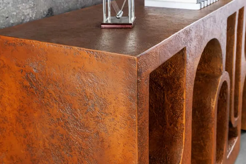 Riess-Ambiente Konsolentische > Abstrakter Konsolentisch ART AMBIENTE 120cm kupfer Edelrost-Look Beton Rundbogen-Design