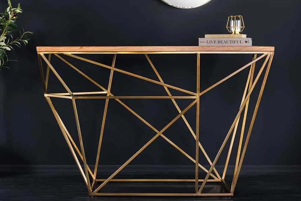 Riess-Ambiente Mehr...|Konsolentische > Abstrakter Konsolentisch DIAMOND 120cm natur messing Mangoholz Metallgestell