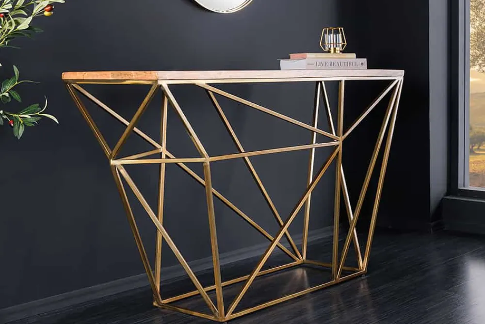 Riess-Ambiente Mehr...|Konsolentische > Abstrakter Konsolentisch DIAMOND 120cm natur messing Mangoholz Metallgestell