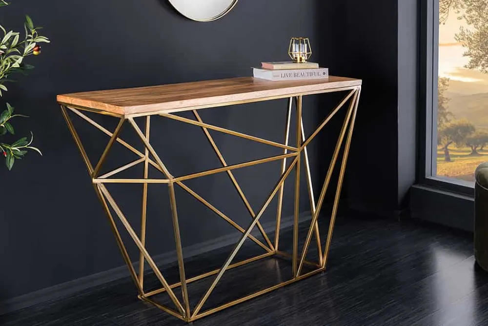 Riess-Ambiente Mehr...|Konsolentische > Abstrakter Konsolentisch DIAMOND 120cm natur messing Mangoholz Metallgestell