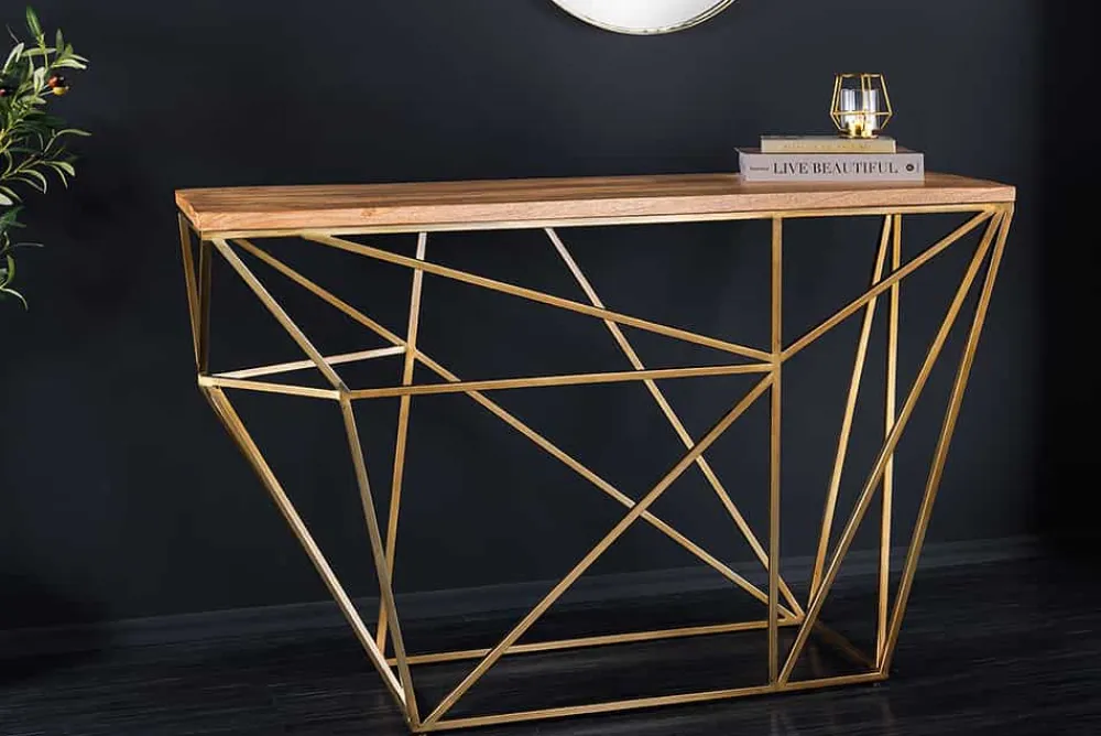 Riess-Ambiente Mehr...|Konsolentische > Abstrakter Konsolentisch DIAMOND 120cm natur messing Mangoholz Metallgestell