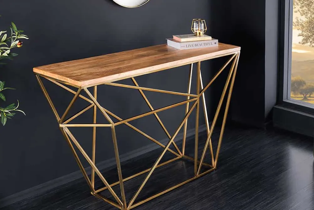 Riess-Ambiente Mehr...|Konsolentische > Abstrakter Konsolentisch DIAMOND 120cm natur messing Mangoholz Metallgestell