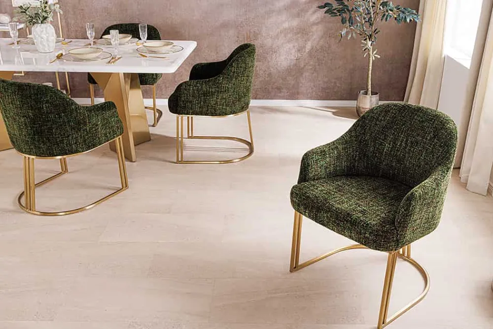 Riess-Ambiente Goldene Möbel|Stühle > Armlehnen Stuhl EXTRAVAGANCIA dunkelgrün Chenillestoff Metall brushed champagner gold