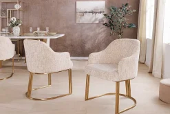 Riess-Ambiente Goldene Möbel|Stühle > Armlehnen Stuhl EXTRAVAGANCIA beige Chenillestoff brushed champagner gold Metall