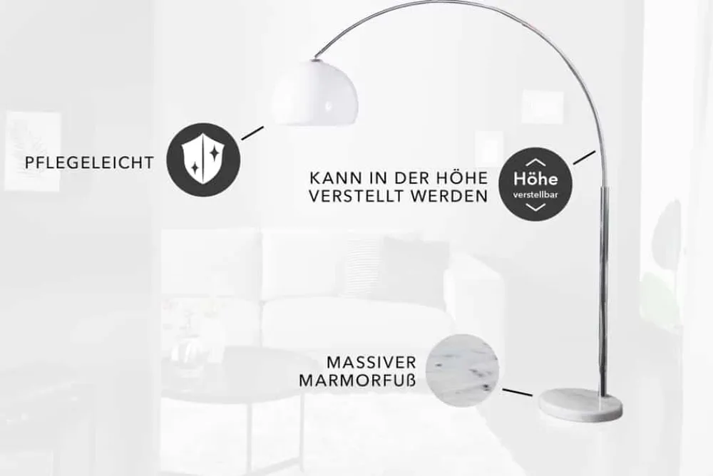 Riess-Ambiente Retro Möbel|Stehleuchten > Ausziehbare Bogenlampe LOUNGE DEAL 175-205cm weiß Marmorfuß Stehlampe