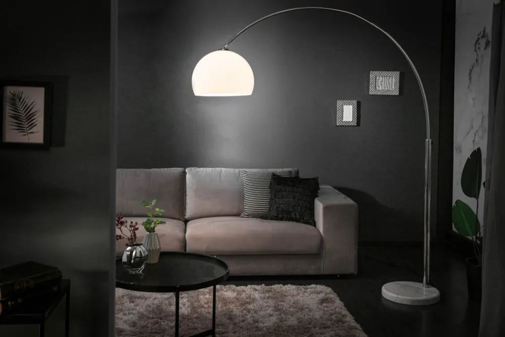 Riess-Ambiente Retro Möbel|Stehleuchten > Ausziehbare Bogenlampe LOUNGE DEAL 175-205cm weiß Marmorfuß Stehlampe