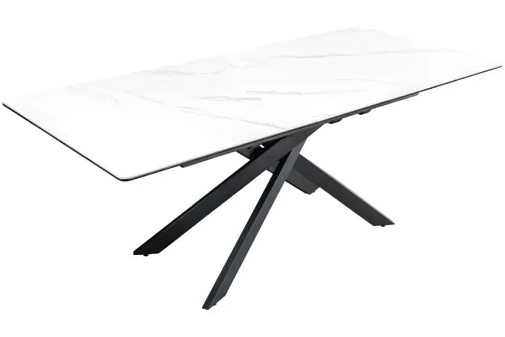 Riess-Ambiente Industrial Loft|Esstische > Ausziehbarer Esstisch ALPINE 160-200cm weiß Keramik Marmor schwarzes Metallgestell