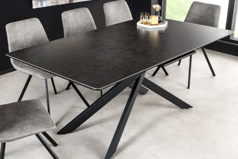 Riess-Ambiente Industrial Loft|Esstische > Ausziehbarer Esstisch ALPINE 160-200cm anthrazit Keramik schwarzes Metallgestell