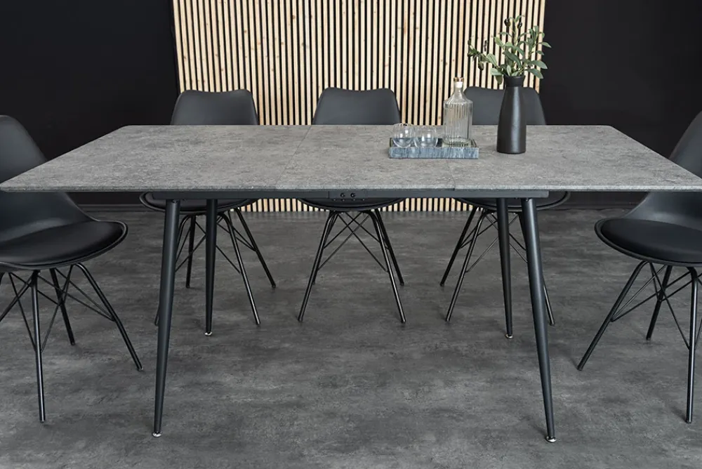 Riess-Ambiente Industrial Loft|Esstische > Ausziehbarer Esstisch APARTMENT 120-160cm grau Beton-Design schwarzes Metallgestell