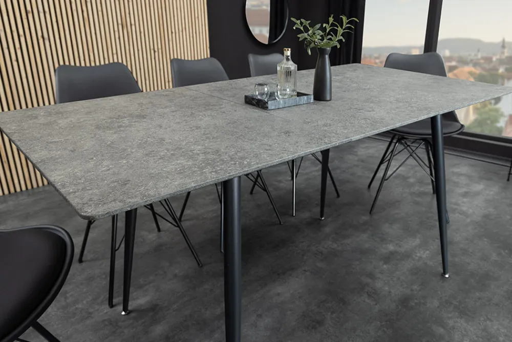 Riess-Ambiente Industrial Loft|Esstische > Ausziehbarer Esstisch APARTMENT 120-160cm grau Beton-Design schwarzes Metallgestell