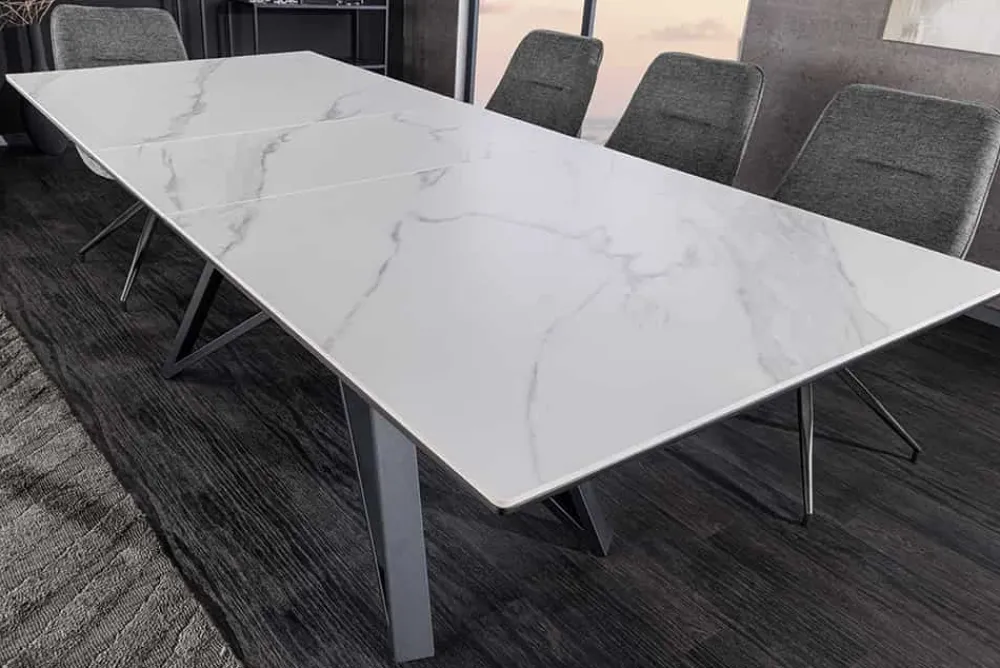 Riess-Ambiente Industrial Loft|Esstische > Ausziehbarer Esstisch ATLAS 160-200cm weiß Keramik schwarz Metall
