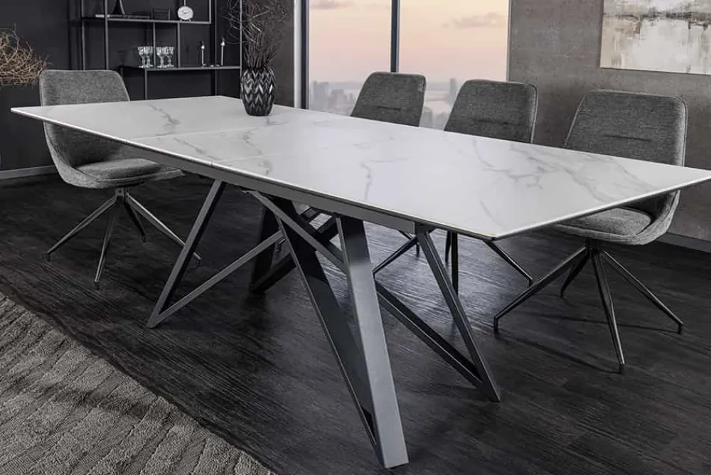 Riess-Ambiente Industrial Loft|Esstische > Ausziehbarer Esstisch ATLAS 160-200cm weiß Keramik schwarz Metall