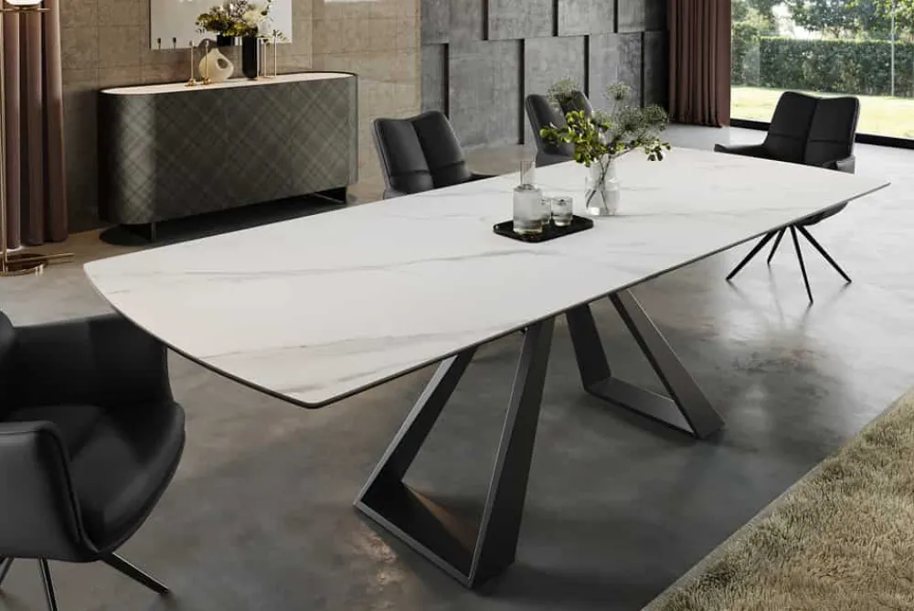 Riess-Ambiente Industrial Loft|Esstische > Ausziehbarer Esstisch CONCORD 180-230cm weiß Keramik schwarz Metall