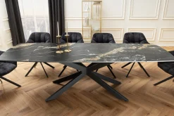 Riess-Ambiente Esstische|Retro Möbel > Ausziehbarer Esstisch COSMOS 160-240cm Aurora Oro schwarz gold sand Keramik Metallgestell
