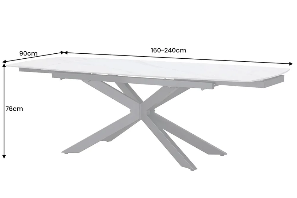 Riess-Ambiente Esstische > Ausziehbarer Esstisch COSMOS 160-240cm weiß Keramik schwarzes Metallgestell