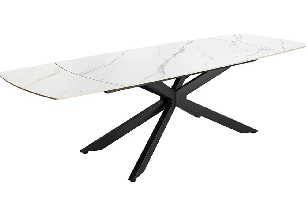 Riess-Ambiente Esstische > Ausziehbarer Esstisch COSMOS 160-240cm weiß Keramik schwarzes Metallgestell