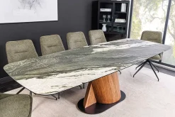 Riess-Ambiente Esstische > Ausziehbarer Esstisch ELEMENTS 180-260cm taupe grau spanische Keramik Walnuss Gestell