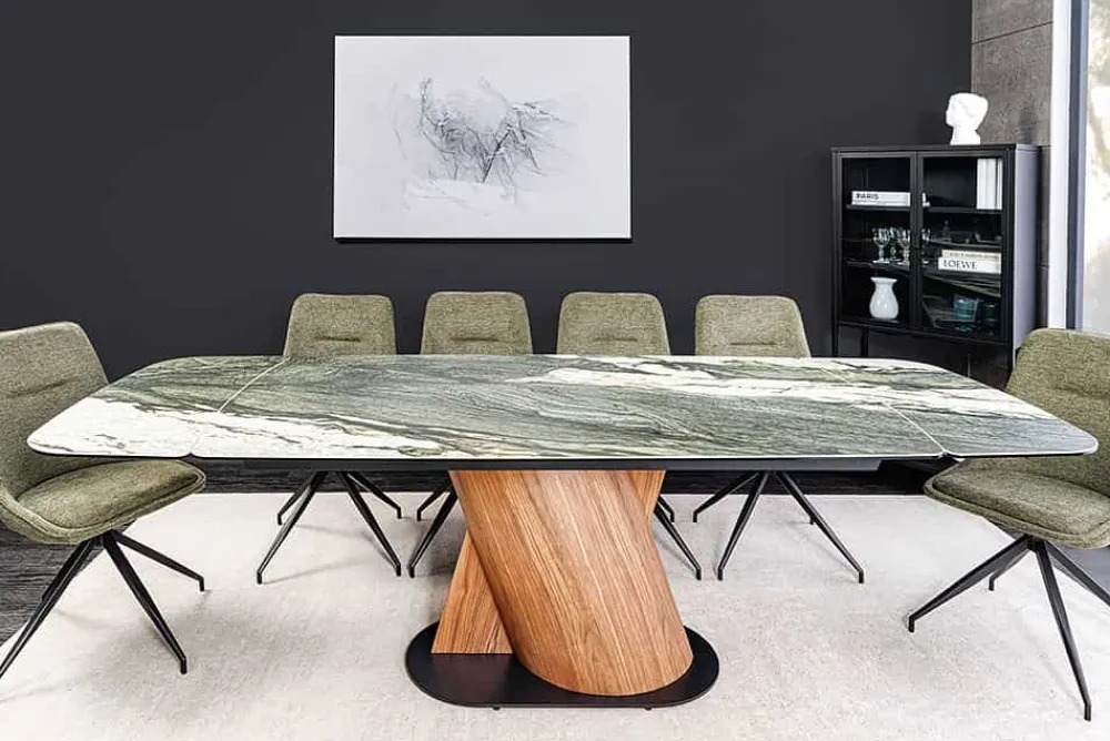 Riess-Ambiente Esstische > Ausziehbarer Esstisch ELEMENTS 180-260cm taupe grau spanische Keramik Walnuss Gestell