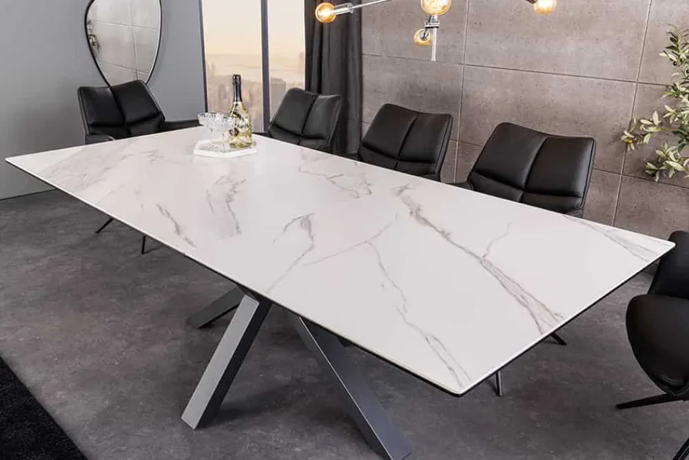 Riess-Ambiente Industrial Loft|Esstische > Ausziehbarer Esstisch ETERNITY 160-200cm weiß Keramik schwarz Metall
