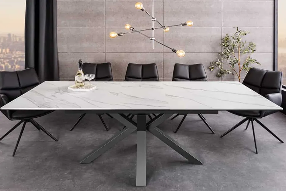 Riess-Ambiente Industrial Loft|Esstische > Ausziehbarer Esstisch ETERNITY 160-200cm weiß Keramik schwarz Metall