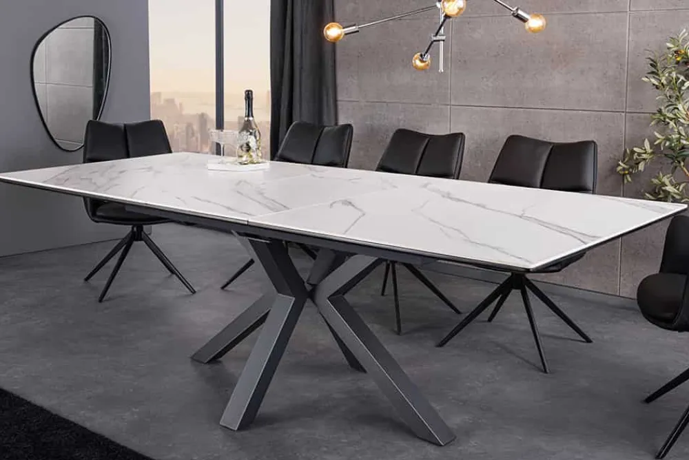 Riess-Ambiente Industrial Loft|Esstische > Ausziehbarer Esstisch ETERNITY 160-200cm weiß Keramik schwarz Metall