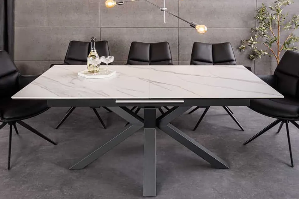Riess-Ambiente Industrial Loft|Esstische > Ausziehbarer Esstisch ETERNITY 160-200cm weiß Keramik schwarz Metall