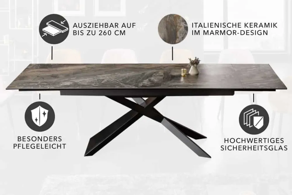 Riess-Ambiente Industrial Loft|Esstische > Ausziehbarer Esstisch EUPHORIA 180-220-260cm taupe anthrazit Keramik made in Italy