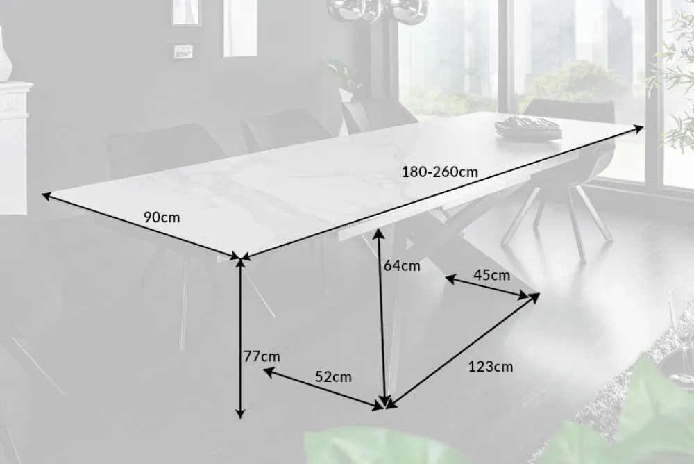 Riess-Ambiente Industrial Loft|Esstische > Ausziehbarer Esstisch EUPHORIA 180-220-260cm Marmor weiß Keramik made in Italy