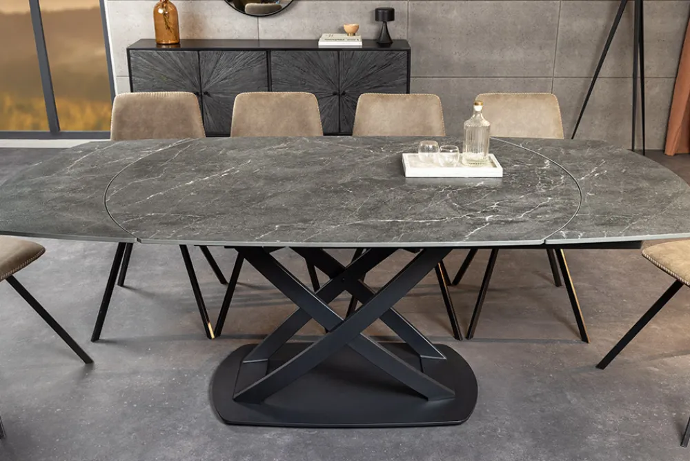 Riess-Ambiente Industrial Loft|Esstische > Ausziehbarer Esstisch INCEPTION 130-190cm anthrazit oval Keramik schwarz Metall