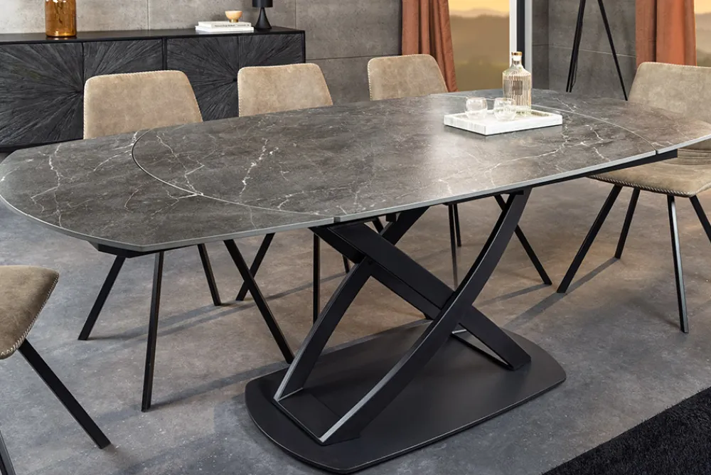 Riess-Ambiente Industrial Loft|Esstische > Ausziehbarer Esstisch INCEPTION 130-190cm anthrazit oval Keramik schwarz Metall