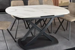 Riess-Ambiente Esstische > Ausziehbarer Esstisch INCEPTION 130-190cm weiß Marmor Keramik schwarzes Metallgestell