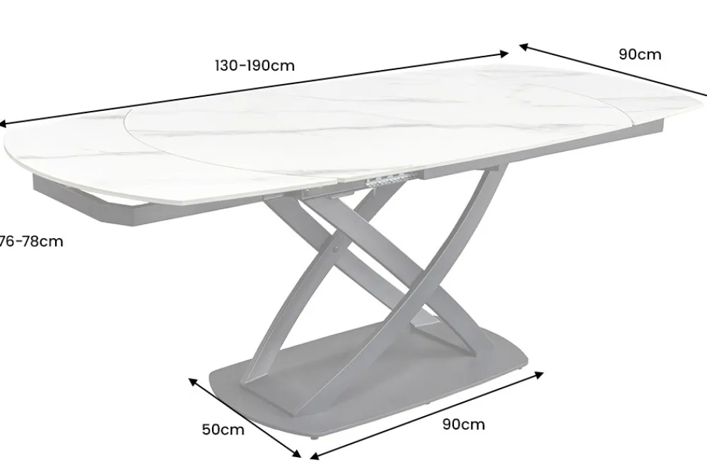 Riess-Ambiente Esstische > Ausziehbarer Esstisch INCEPTION 130-190cm weiß Marmor Keramik schwarzes Metallgestell