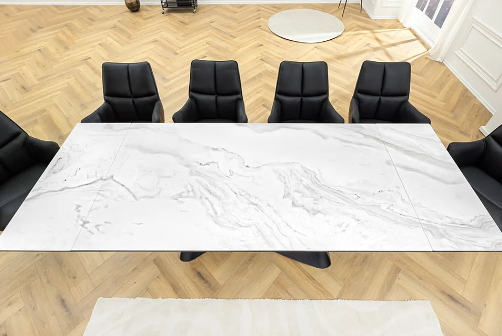 Riess-Ambiente Industrial Loft|Esstische > Ausziehbarer Esstisch INFINITY 180-260cm weiß Keramik Marmor schwarz Metall