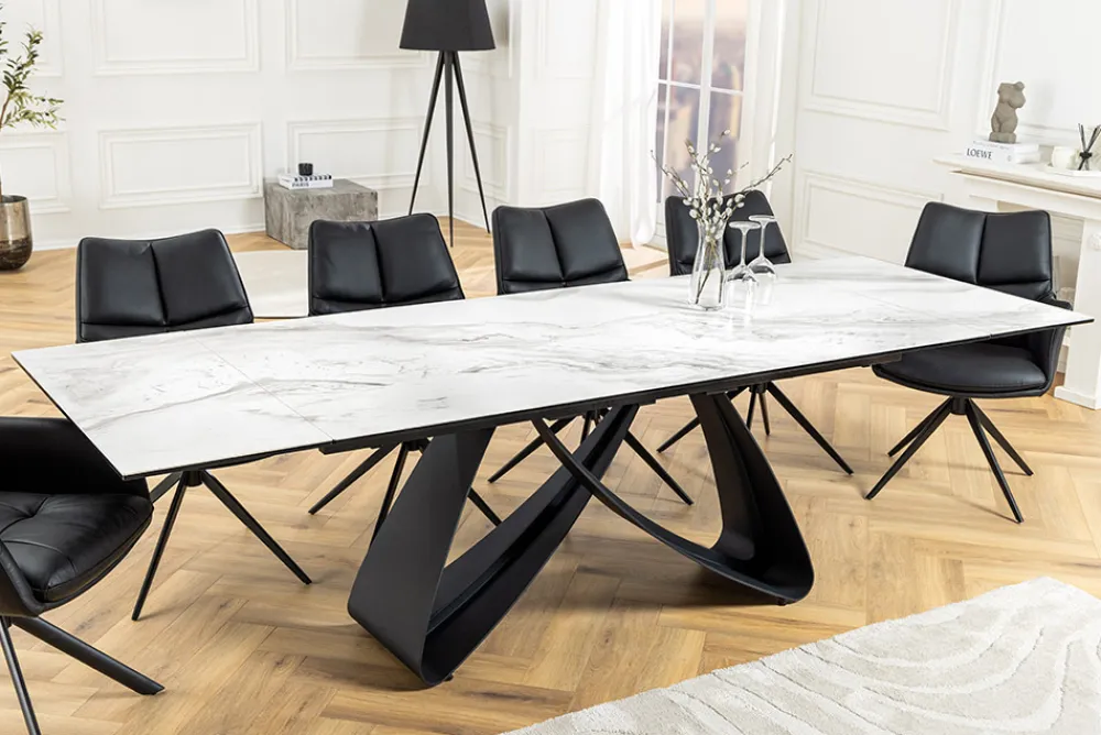 Riess-Ambiente Industrial Loft|Esstische > Ausziehbarer Esstisch INFINITY 180-260cm weiß Keramik Marmor schwarz Metall