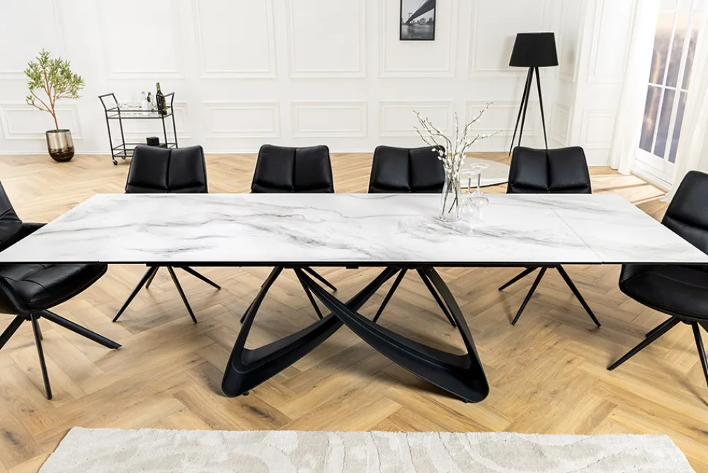 Riess-Ambiente Industrial Loft|Esstische > Ausziehbarer Esstisch INFINITY 180-260cm weiß Keramik Marmor schwarz Metall