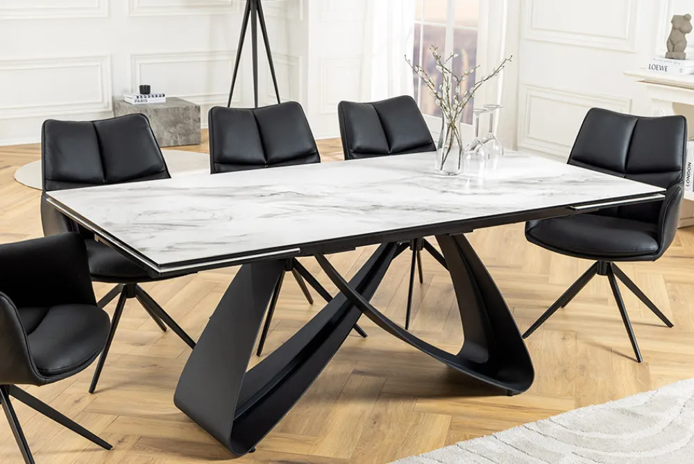 Riess-Ambiente Industrial Loft|Esstische > Ausziehbarer Esstisch INFINITY 180-260cm weiß Keramik Marmor schwarz Metall