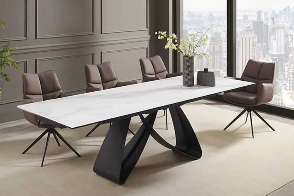 Riess-Ambiente Industrial Loft|Esstische > Ausziehbarer Esstisch INFINITY 180-260cm weiß Keramik Marmor schwarz Metall