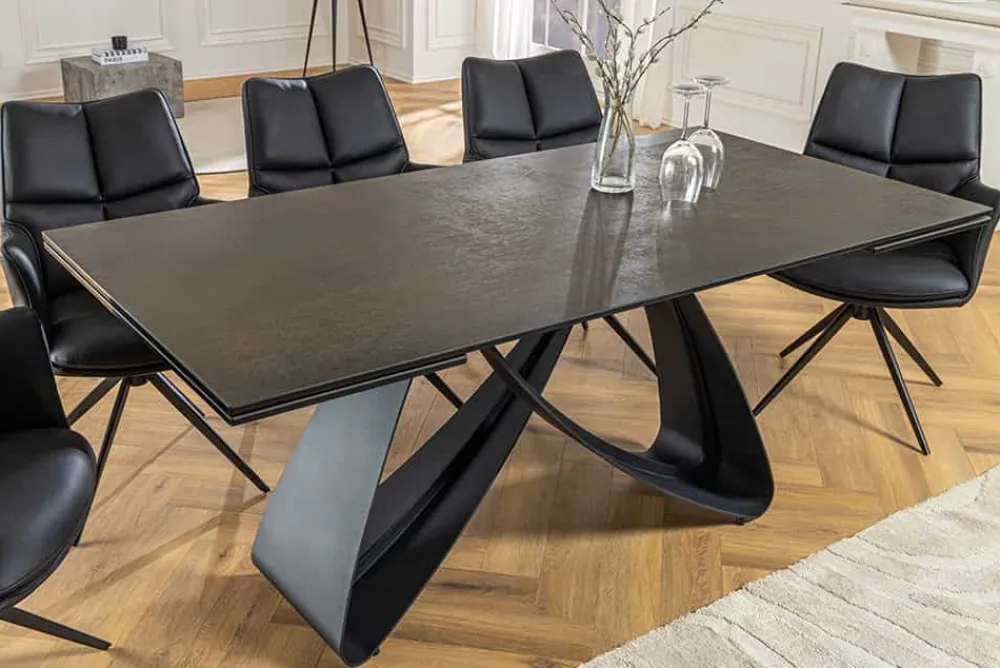 Riess-Ambiente Industrial Loft|Esstische > Ausziehbarer Esstisch INFINITY 180-260cm rost Keramik Marmor schwarz Metall