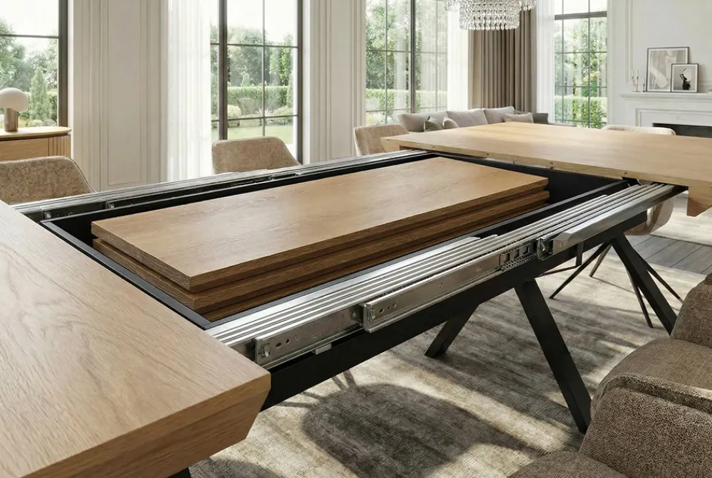 Riess-Ambiente Industrial Loft|Esstische > Ausziehbarer Esstisch LA FAMILIA 200-500cm natur Eichenholz schwarz Metall X-Gestell