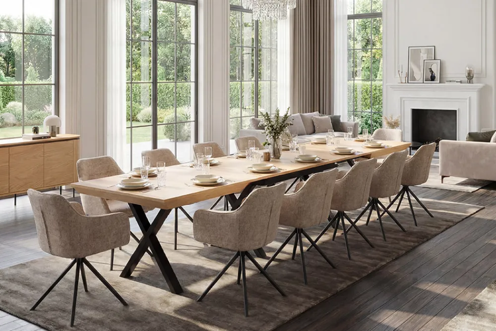 Riess-Ambiente Industrial Loft|Esstische > Ausziehbarer Esstisch LA FAMILIA 200-500cm natur Eichenholz schwarz Metall X-Gestell