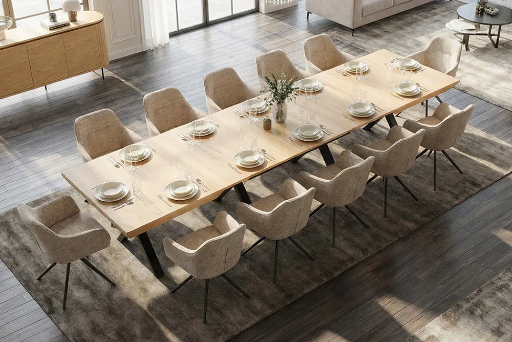 Riess-Ambiente Industrial Loft|Esstische > Ausziehbarer Esstisch LA FAMILIA 200-500cm natur Eichenholz schwarz Metall X-Gestell
