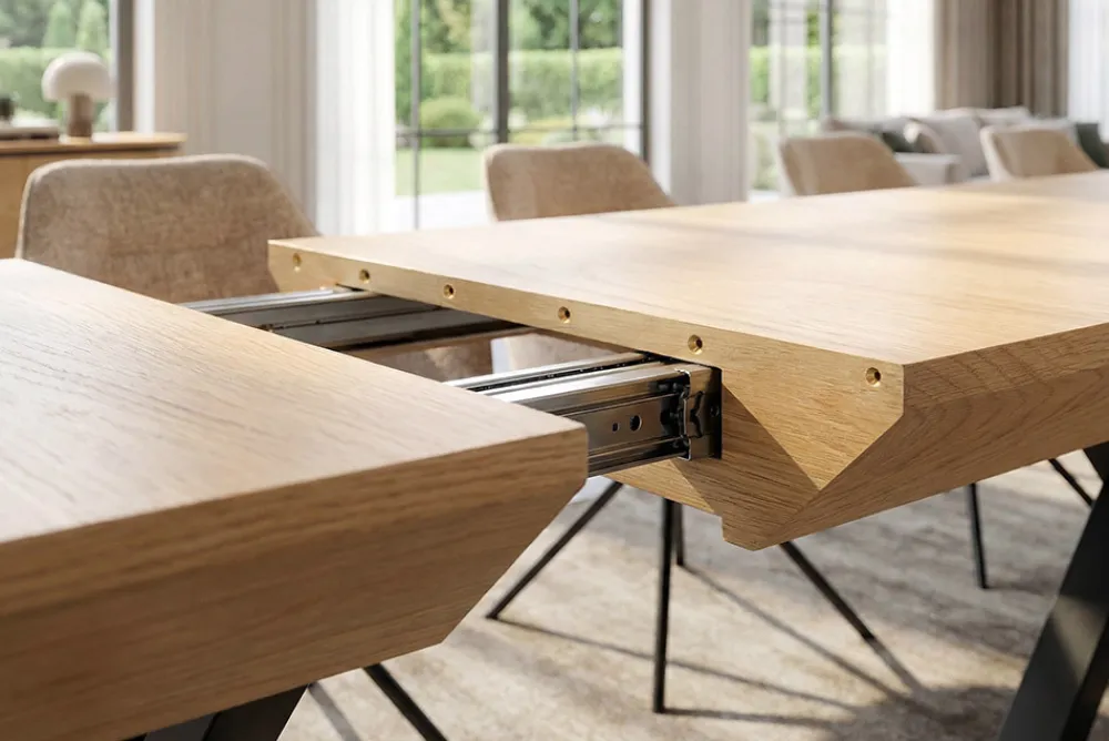 Riess-Ambiente Industrial Loft|Esstische > Ausziehbarer Esstisch LA FAMILIA 200-500cm natur Eichenholz schwarz Metall X-Gestell