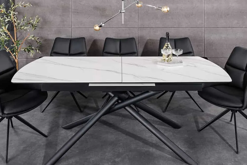 Riess-Ambiente Industrial Loft|Esstische > Ausziehbarer Esstisch MIKADO 180-230cm weiß Keramik schwarz Sterngestell