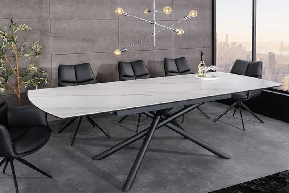 Riess-Ambiente Industrial Loft|Esstische > Ausziehbarer Esstisch MIKADO 180-230cm weiß Keramik schwarz Sterngestell